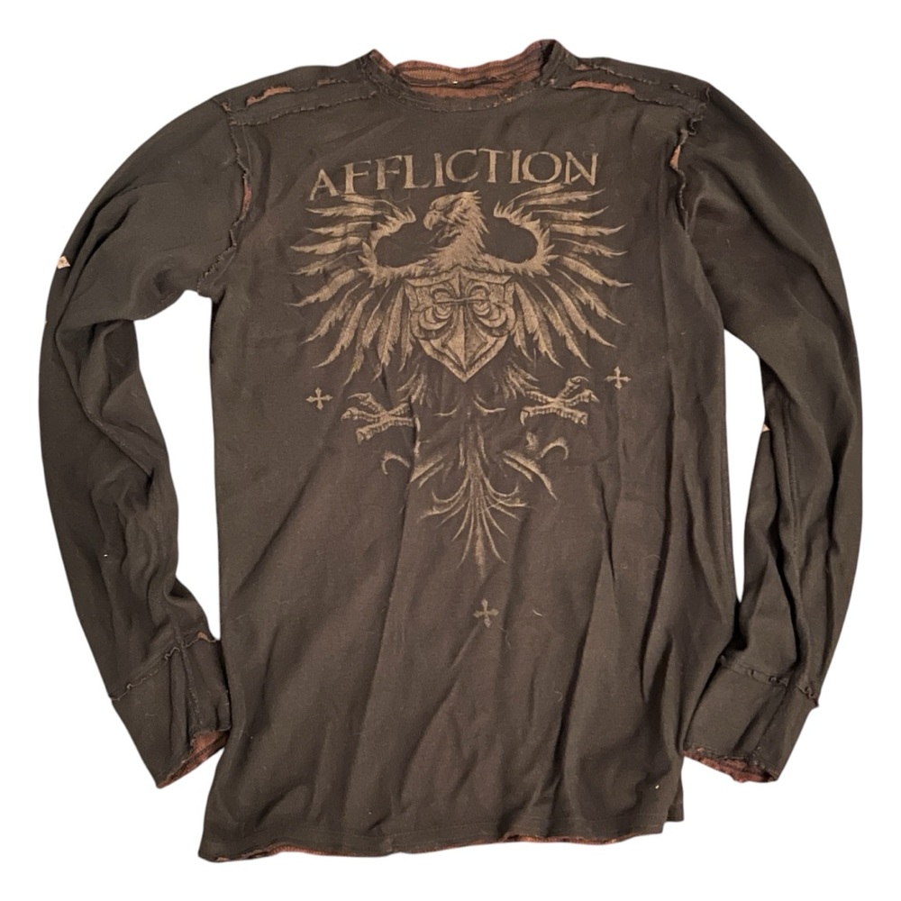 Men’s Vintage y2k Shirt Affliction Waffle Texture Reversible Long Sleeve XL